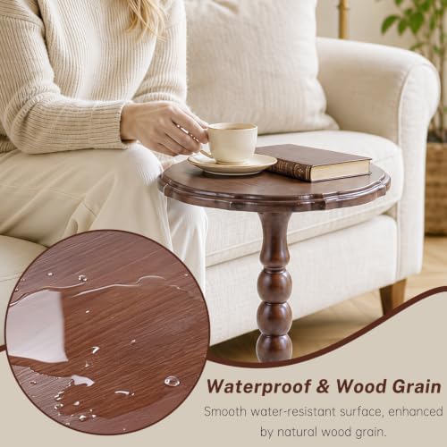 100% Solid Wood Small Side Table, Rustic Round Drink Table, alternate view 4