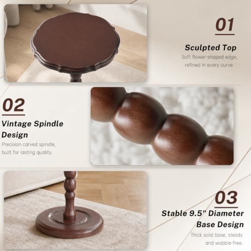 100% Solid Wood Small Side Table, Rustic Round Drink Table, alternate view 5