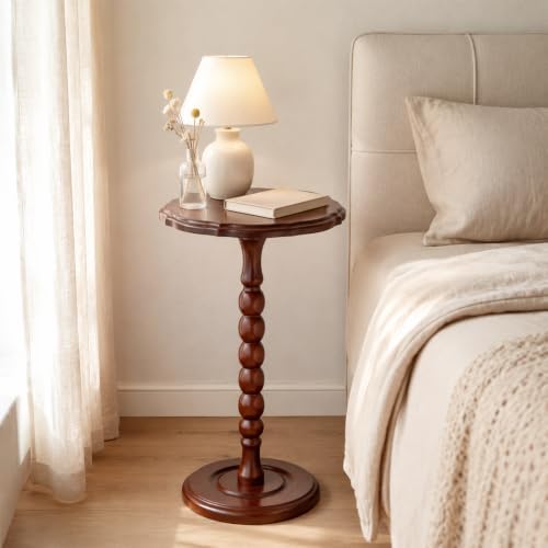100% Solid Wood Small Side Table, Rustic Round Drink Table, alternate view 7