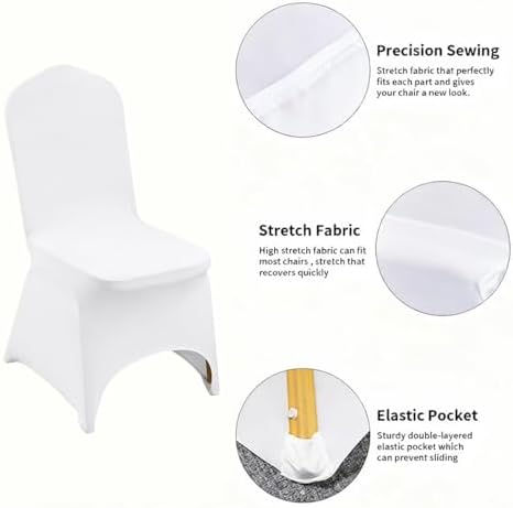 100 White Washable and Removable Universal Wedding Banquet Chair Covers with Polyester Spandex Elastic Sliding, alternate