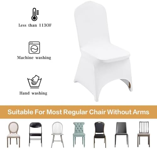 100 White Washable and Removable Universal Wedding Banquet Chair Covers with Polyester Spandex Elastic Sliding, alternate