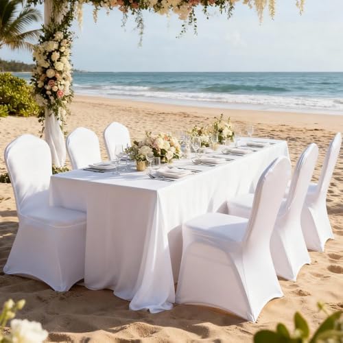 100 White Washable and Removable Universal Wedding Banquet Chair Covers with Polyester Spandex Elastic Sliding, alternate