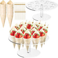 100 Wood Cones with Picks Ice Cream Cone Holder Stand 16 Holes in Transparent, Wood, Gold