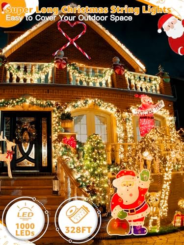 1000 LED 328 FT Christmas Lights, Waterproof Outdoor String With Remote and Timer, 8 Modes Dimmable, Fairy, alternate view 2