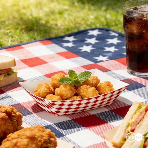 1000 Pack 2lb Red White Checkered Paper Food Trays, 1000 Pack Bulk - Commercial Heavy Duty Grease Resistant, alternate view 2