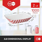 1000 Pack 2lb Red White Checkered Paper Food Trays, 1000 Pack Bulk - Commercial Heavy Duty Grease Resistant, alternate view 3