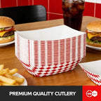 1000 Pack 2lb Red White Checkered Paper Food Trays, 1000 Pack Bulk - Commercial Heavy Duty Grease Resistant, alternate view 4
