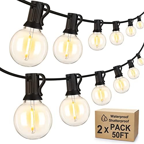 100Ft(2x50Ft) Outdoor String Lights, G40 Globe Patio Lights with 50+4 Waterproof Hanging LED Bulbs for Balcony
