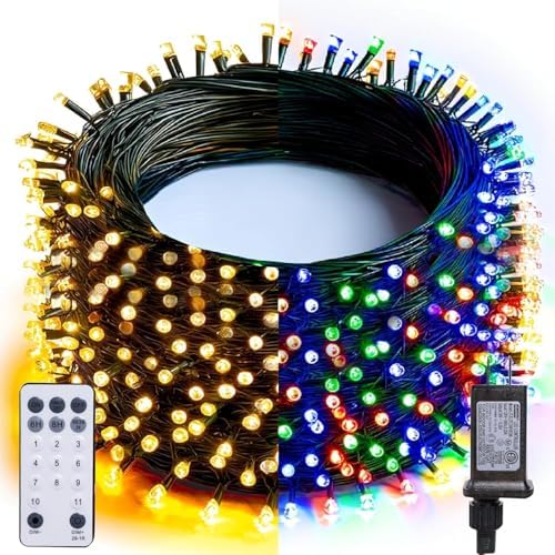100FT 300 LED Color Changing Christmas Lights, 2 in 1 Warm White & Multi Waterproof Christmas String Lights with