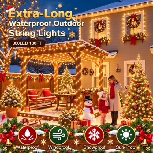100FT 300LED Outdoor Fairy Lights Plug in Warm White Christmas Decor, alternate view 2