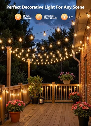 100FT 31 Bulbs Outdoor String Lights with Remote & Dimmable in Black, alternate view 5