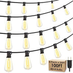 100FT(4x25FT) Outdoor String Lights, Patio Lights with 40+4 LED Dimmable Waterproof Linkable ST38 Edison Bulbs