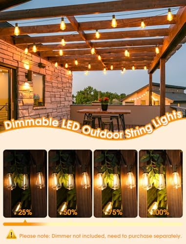 100FT(4x25FT) Outdoor String Lights, Patio Lights with 40+4 LED Dimmable Waterproof Linkable ST38 Edison Bulbs, alternate