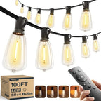 100FT(50FT*2) Outdoor String Lights ST38 LED with Remote Waterproof