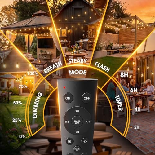100FT LED Outdoor String Lights, Waterproof Dimmable Bulbs for Patio, alternate view 3