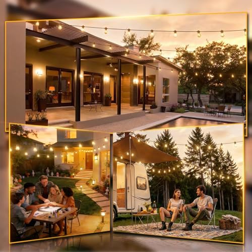 100FT LED Outdoor String Lights, Waterproof Dimmable Bulbs for Patio, alternate view 6