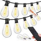 100FT LED Outdoor String Lights with Remote, 35+ 1 Shatterproof Bulbs Waterproof and Dimmable Patio Lights for
