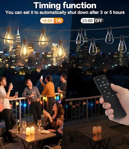 100FT LED Outdoor String Lights with Remote, 35+ 1 Shatterproof Bulbs Waterproof and Dimmable Patio Lights for, alternate