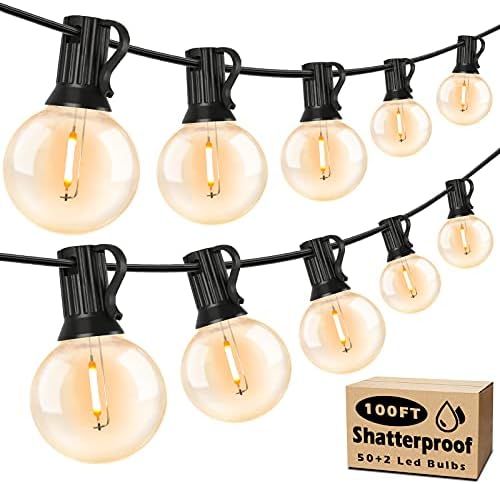 100ft Outdoor G40 LED Globe String Lights Dimmable Waterproof Shatterproof Light Strings with 52 Bulbs