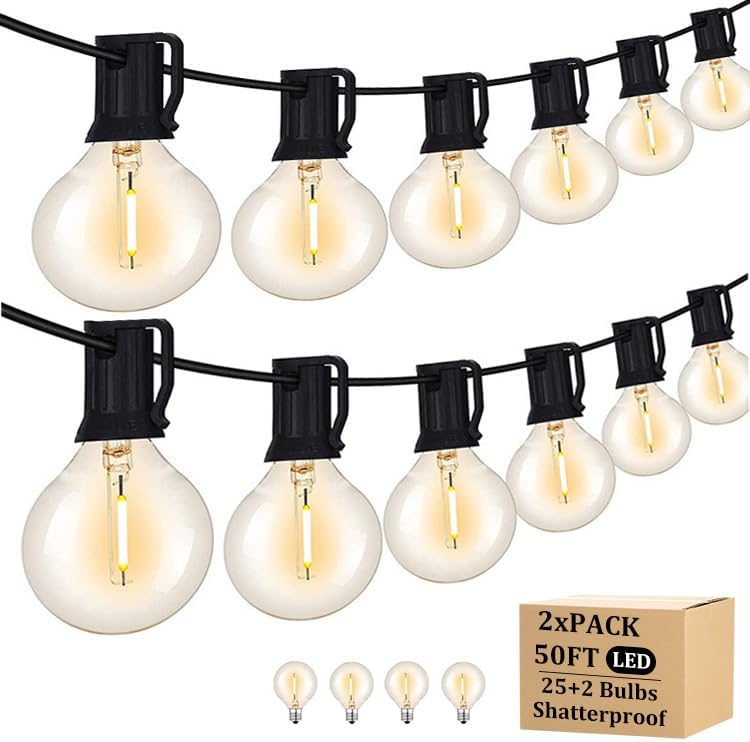 100FT Outdoor Patio Black String Lights with 52 Shatterproof G40 LED Clear Globe Bulbs for Indoor/Outdoor