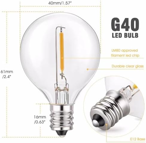 100FT Outdoor Patio Black String Lights with 52 Shatterproof G40 LED Clear Globe Bulbs for Indoor/Outdoor, alternate view 3