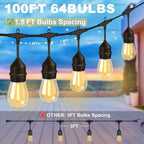 100FT Outdoor String Light 64Bulbs (1.5FT Bulbs Spacing),120W Dimmer Remote, alternate view 2