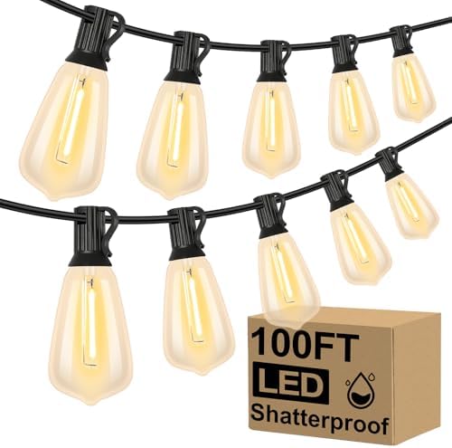 100FT Outdoor String Lights 52 Bulbs, 2200K Amber Lights