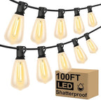 100FT Outdoor String Lights 52 Bulbs, 2200K Amber Lights
