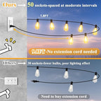 100FT Outdoor String Lights 52 Bulbs, 2200K Amber Lights, alternate view 3