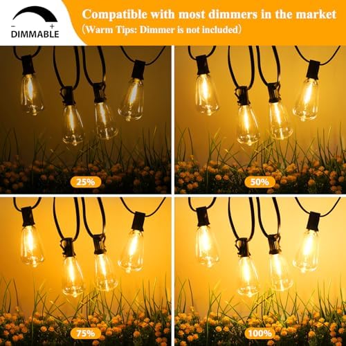100FT Outdoor String Lights 52 Bulbs, 2200K Amber Lights, alternate view 4