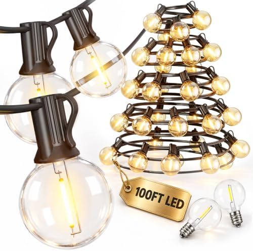 100FT Outdoor String Lights, Waterproof 50+2 LED Bulbs Patio Light