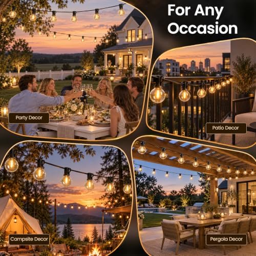 100FT Outdoor String Lights, Waterproof 50+2 LED Bulbs Patio Light, alternate view 6