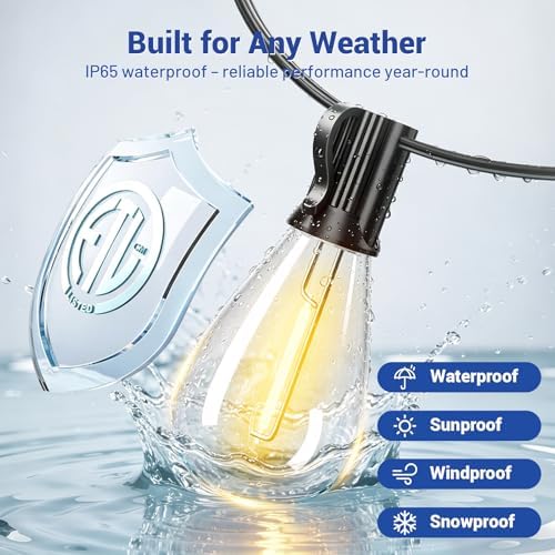 100FT Outdoor String Lights with Remote & Dimmable, 35+1 Shatterproof Waterproof Bulbs, Dimmable Outside Hanging, alternate