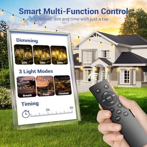 100FT Outdoor String Lights with Remote & Dimmable, 35+1 Shatterproof Waterproof Bulbs, Dimmable Outside Hanging, alternate