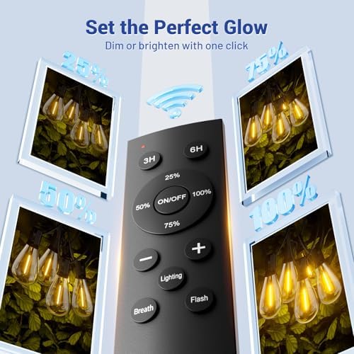 100FT Outdoor String Lights with Remote & Dimmable, 35+1 Shatterproof Waterproof Bulbs, Dimmable Outside Hanging, alternate