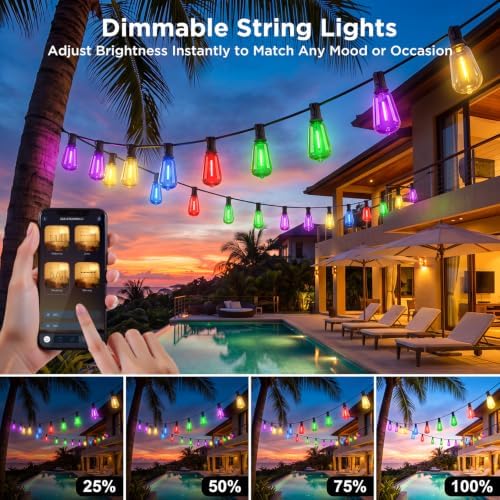 100FT Plug-in String Lights, Fixed 5-Color ST38 Bulbs, Bluetooth & Remote, alternate view 4