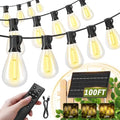 100FT Solar Outdoor String Lights with 36+2 Edison Shatterproof Waterproof Bulbs, 2200K Commercial Grade Patio