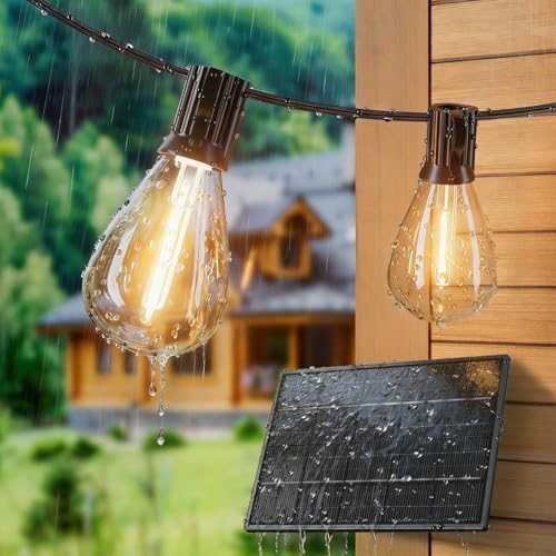 100FT Solar Outdoor String Lights with 36+2 Edison Shatterproof Waterproof Bulbs, 2200K Commercial Grade Patio, alternate