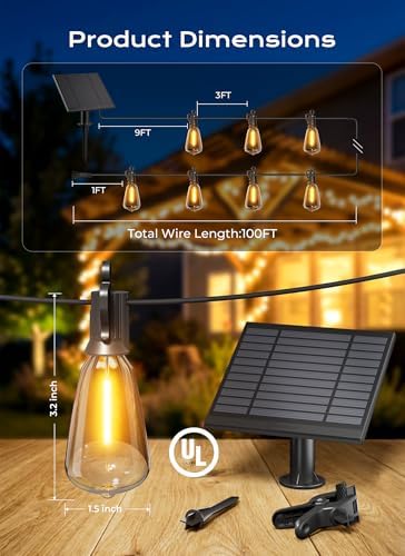 100FT Solar String Lights Outdoor, 31+2 Shatterproof LED Lights, alternate view 6