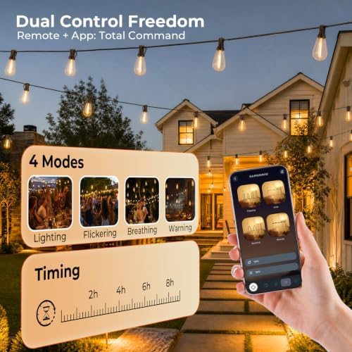 100FT String Lights Waterproof, LED Outdoor Lights with Remote APP Control in Soft White, alternate view 2