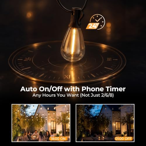 100FT String Lights Waterproof, LED Outdoor Lights with Remote APP Control in Soft White, alternate view 4