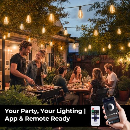 100FT String Lights Waterproof, LED Outdoor Lights with Remote APP Control in Soft White, alternate view 7