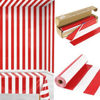 100FT x 54IN Carnival Red & White Striped Tablecloth Roll with Cutter Box