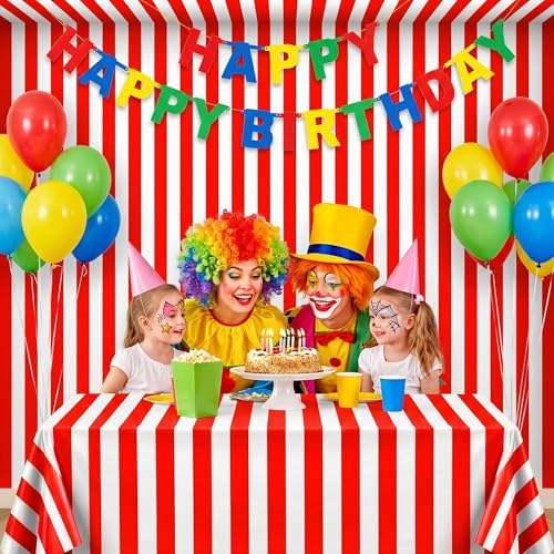 100FT x 54IN Carnival Red & White Striped Tablecloth Roll with Cutter Box, alternate view 2