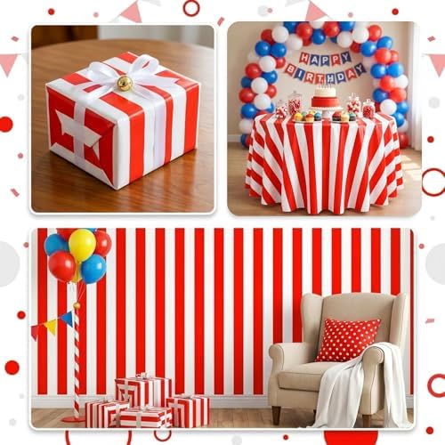 100FT x 54IN Carnival Red & White Striped Tablecloth Roll with Cutter Box, alternate view 3