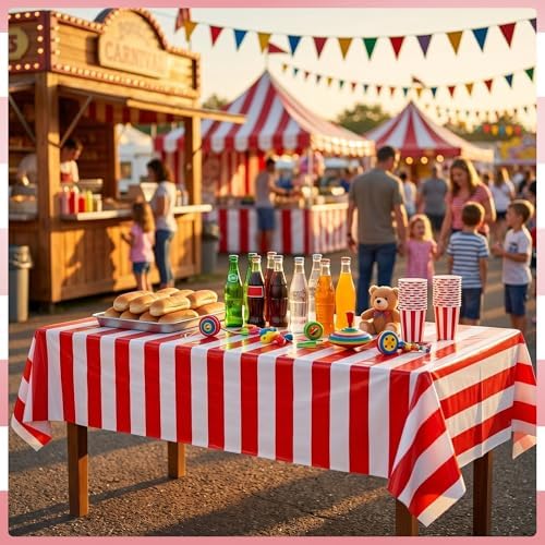 100FT x 54IN Carnival Red & White Striped Tablecloth Roll with Cutter Box, alternate view 6