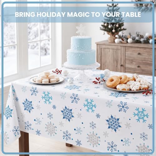 100FT x 54IN Christmas Blue Snowflake Tablecloth Roll with Cutter Box, alternate view 2