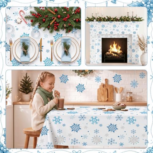 100FT x 54IN Christmas Blue Snowflake Tablecloth Roll with Cutter Box, alternate view 3
