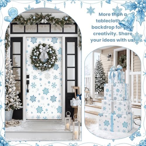100FT x 54IN Christmas Blue Snowflake Tablecloth Roll with Cutter Box, alternate view 4