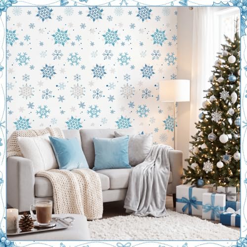 100FT x 54IN Christmas Blue Snowflake Tablecloth Roll with Cutter Box, alternate view 5